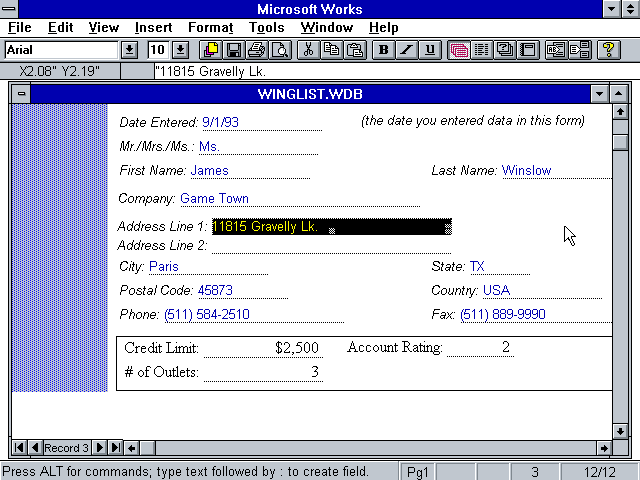 Microsoft Works 3 Win - Database